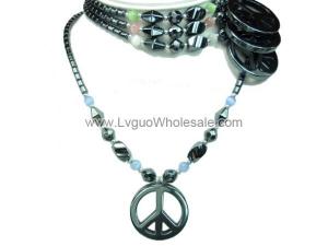 Assorted Colored Opal Peace Sign Pendant Hematite Stone Beads Strands Necklace